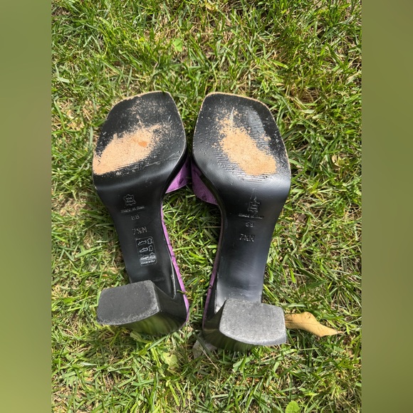 90s / Y2K Vintage Via Spiga Purple Ostrich Heeled Mules - Picture 7 of 8
